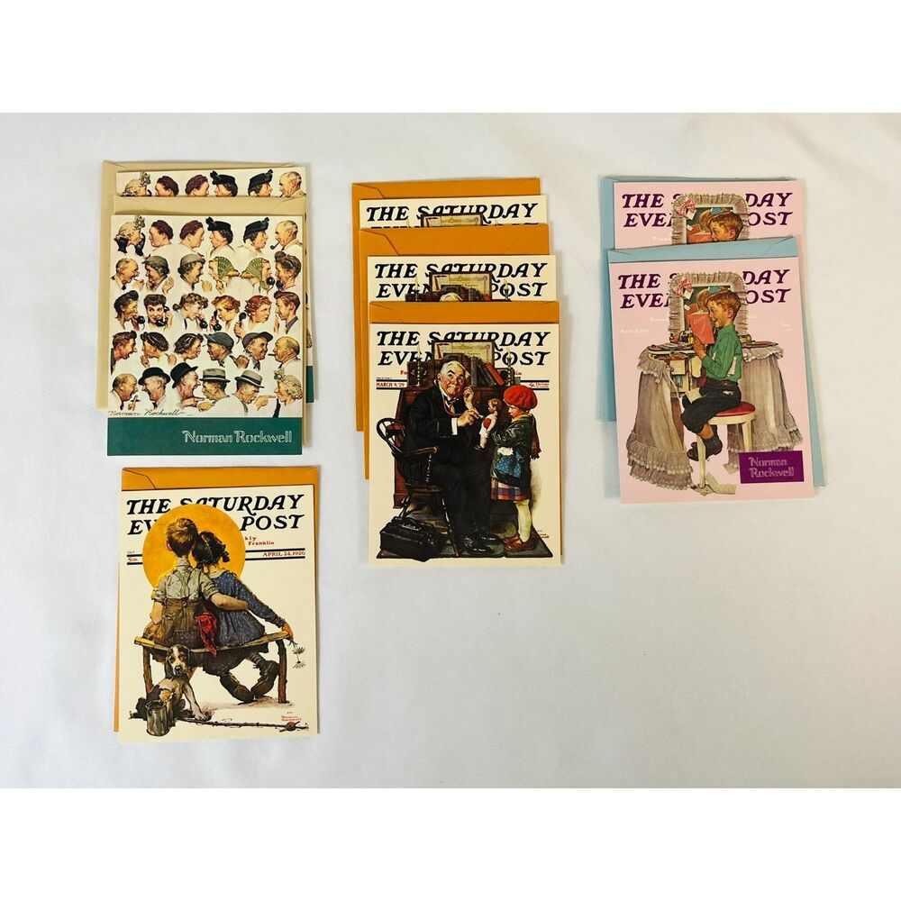 RARE NOS Norman Rockwell 1970s Notecards (8) Gee Whiz Leanin' Tree